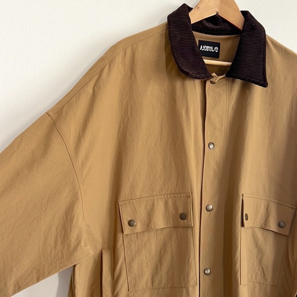 AJOBYAJO Oversized Wax Shirt Jacket Barn Chore Tan Brown NWT - Picture 8 of 16